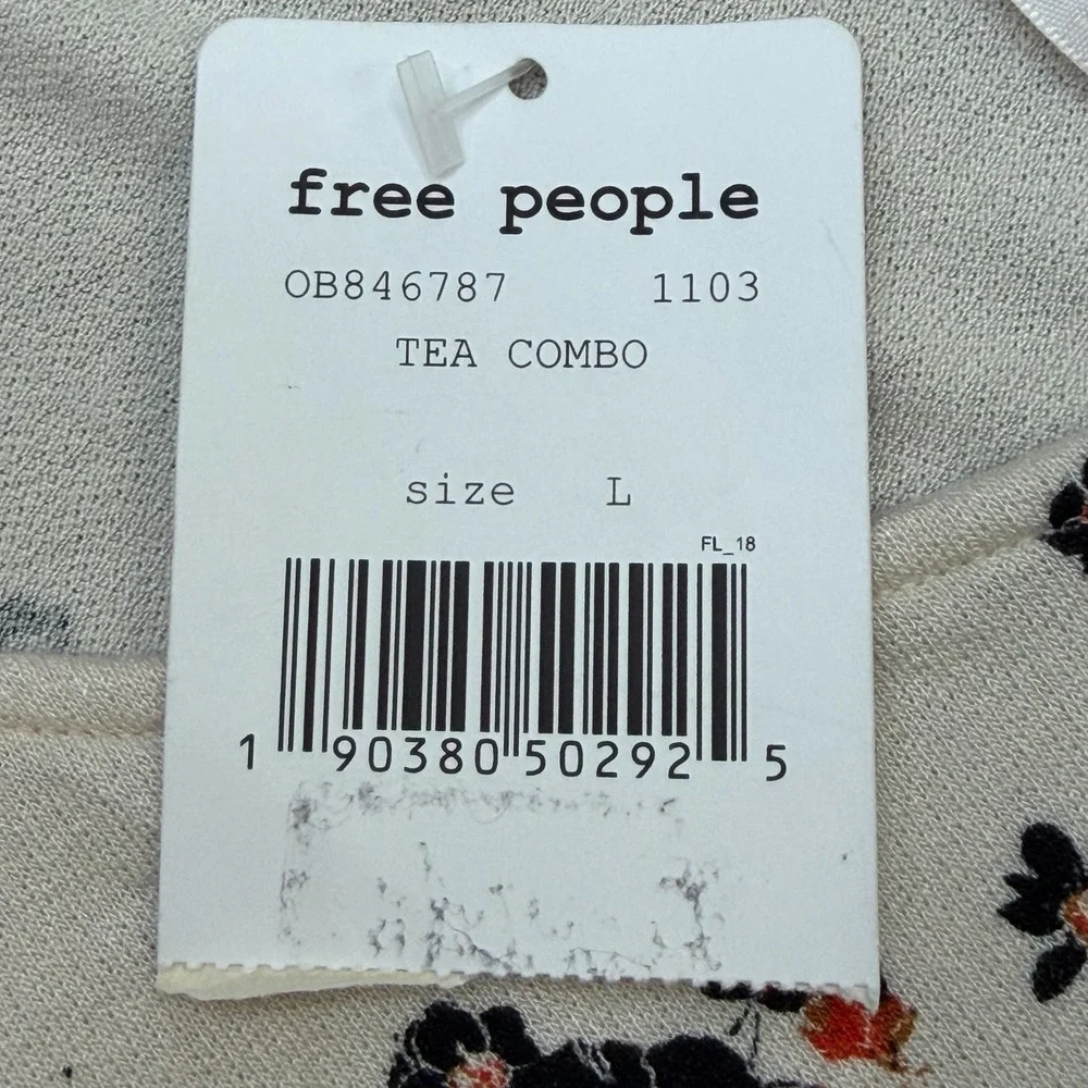 Free People Tea Combo Floral Balloon Sleeve Scoop Neck Top OB846787 Cream L